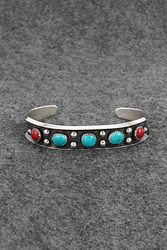 Turquoise, Coral & Sterling Silver Bracelet - Paul Largo