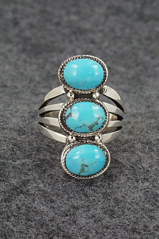 Turquoise & Sterling Silver Ring - Sheena Jack - Size 7.75