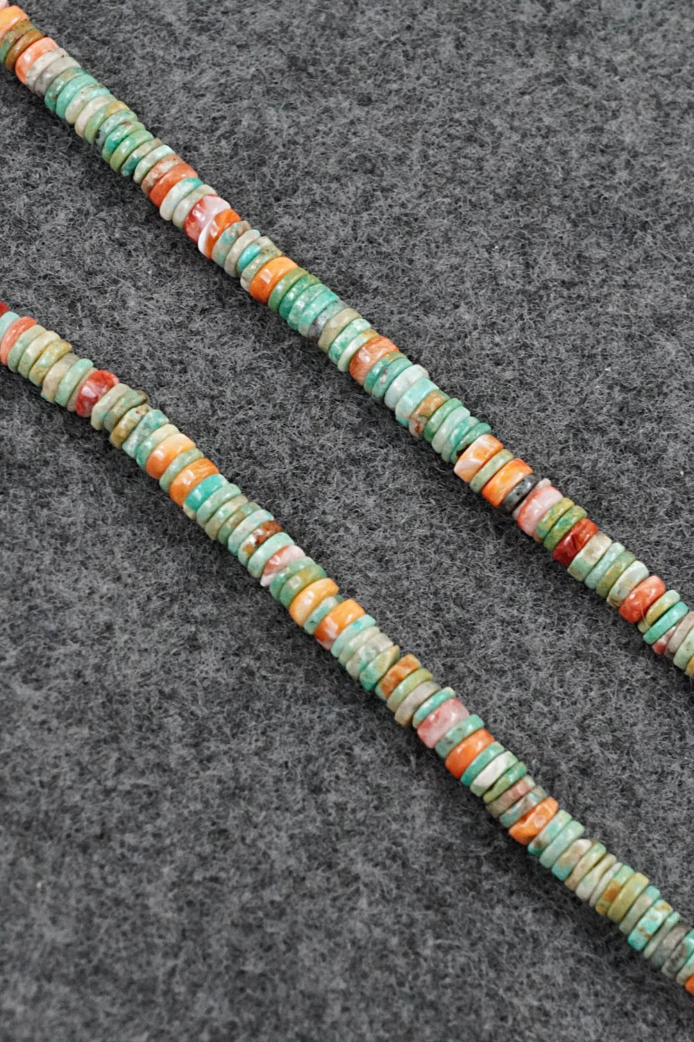 Turquoise, Spiny Oyster & Sterling Silver Necklace 24" - Doreen Jake
