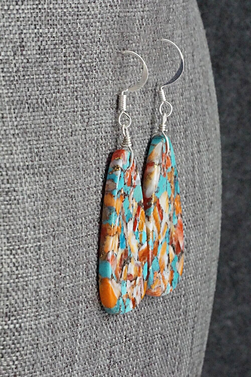 Spiny Oyster, Turquoise & Sterling Silver Earrings - Lupe Lovato