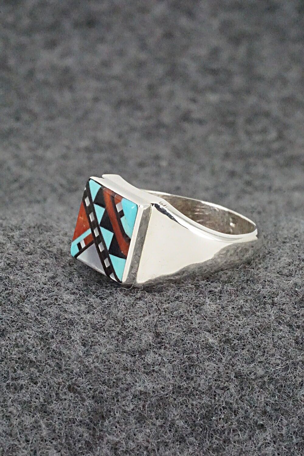 Multi Stone & Sterling Silver Ring - Herbert Kallestewa - Size 9.75