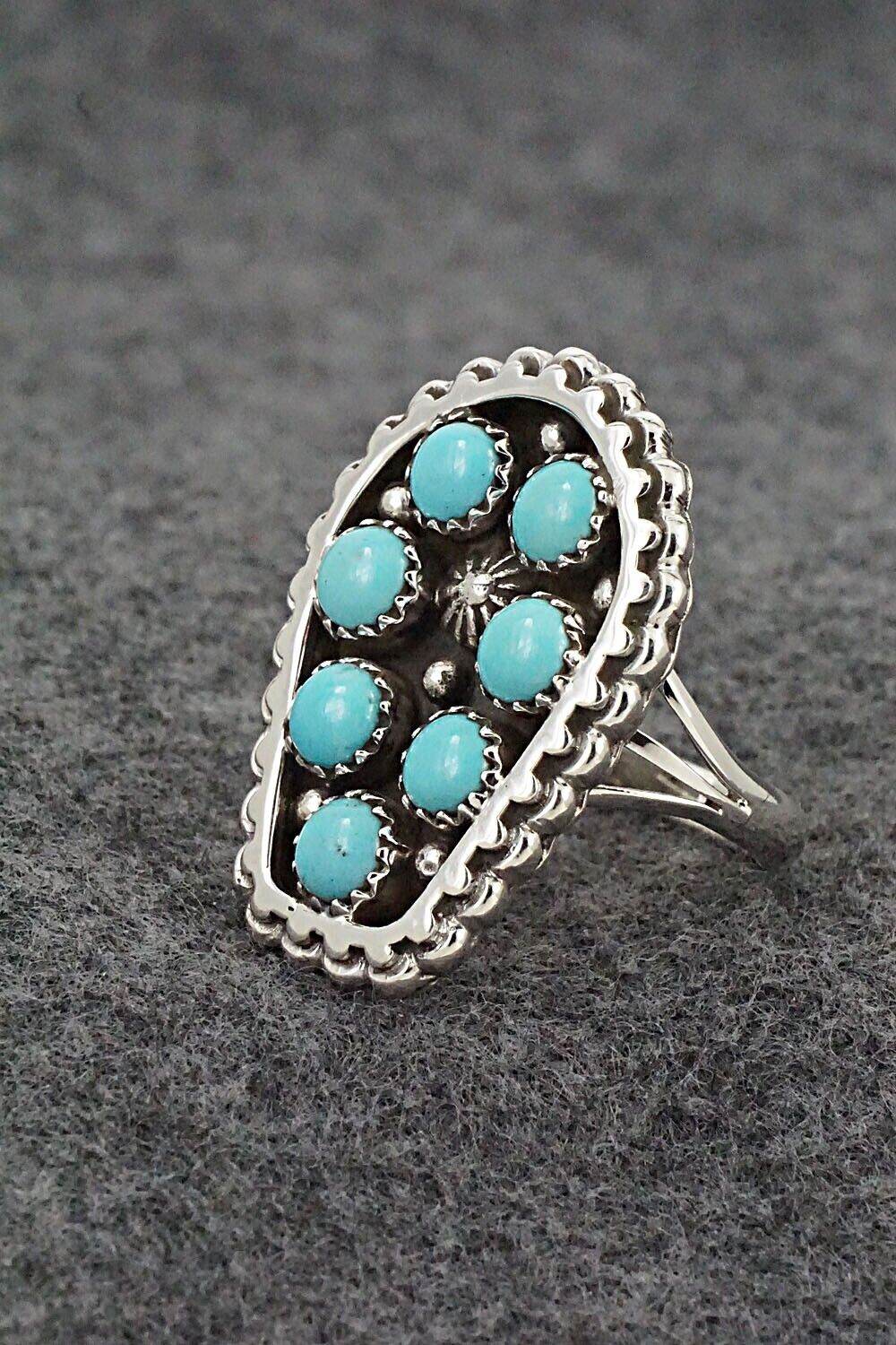 Turquoise & Sterling Silver Ring - Kenny Lonjose - Size 8.75