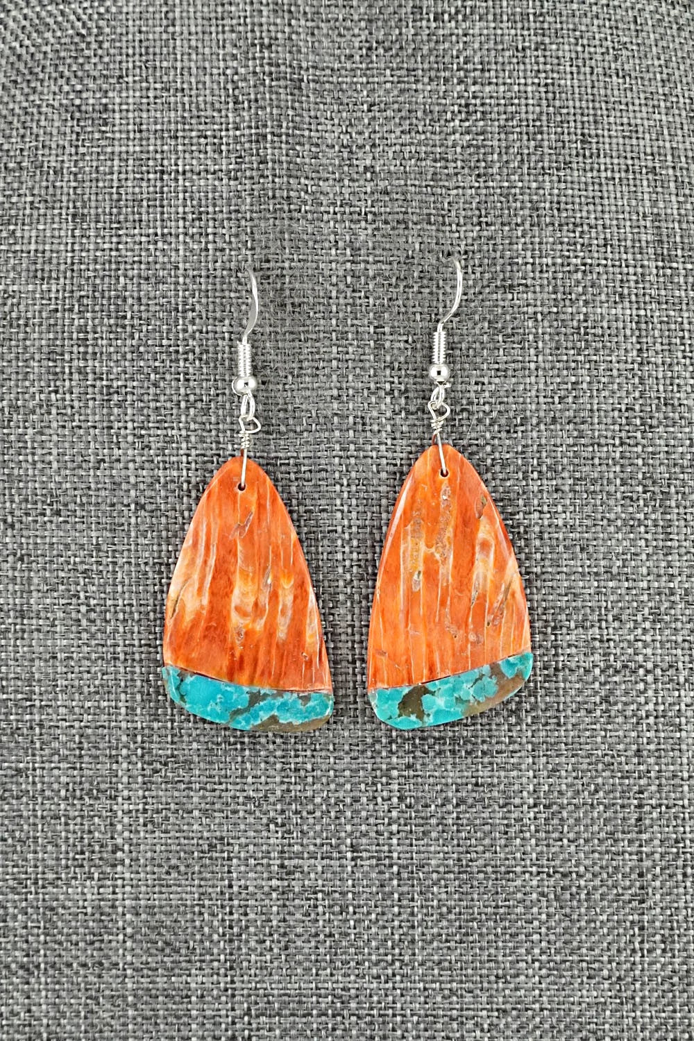 Spiny Oyster, Turquoise & Sterling Silver Earrings - Louise Pete