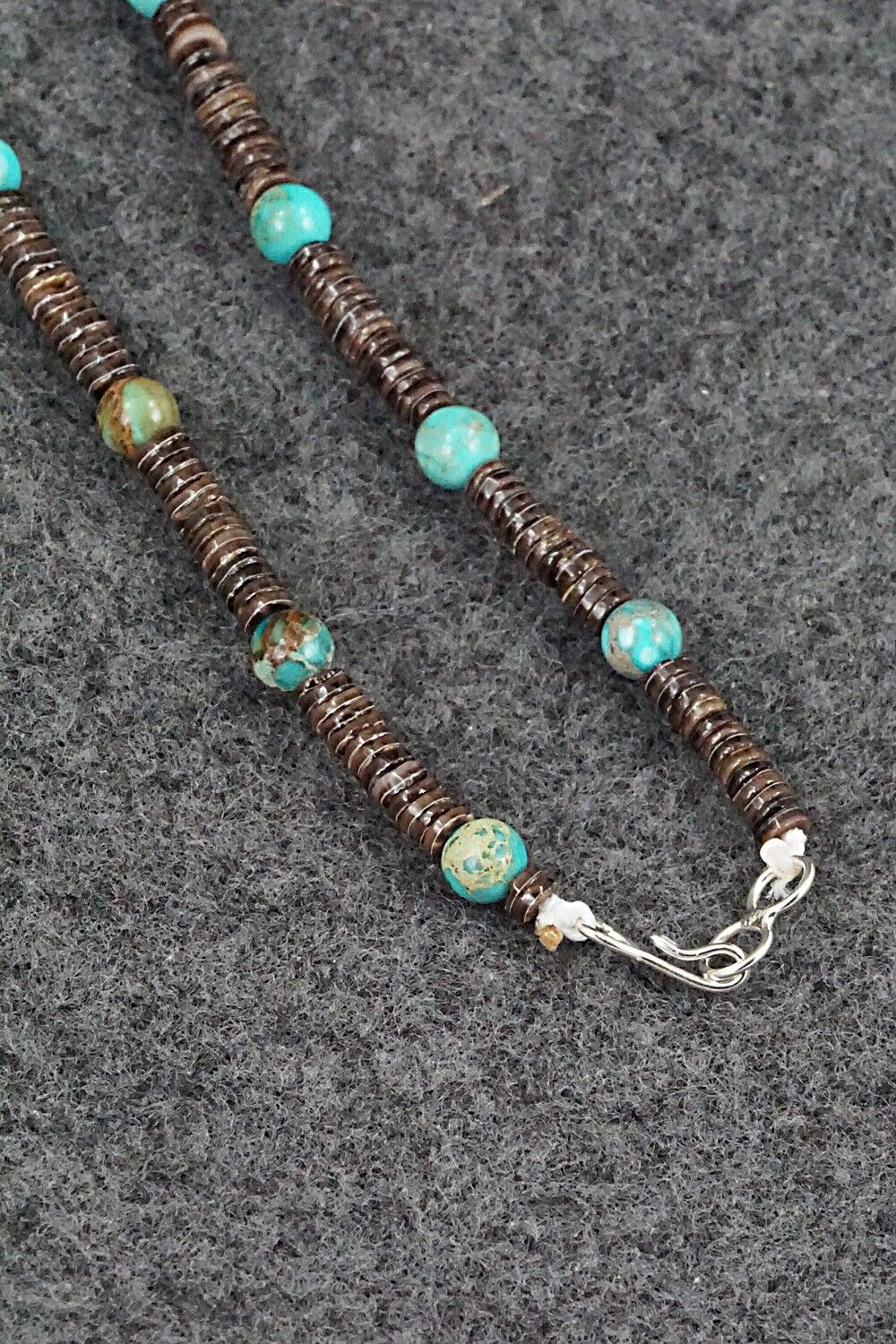 Turquoise, Shell & Sterling Silver Necklace 18" - Ramona Bird