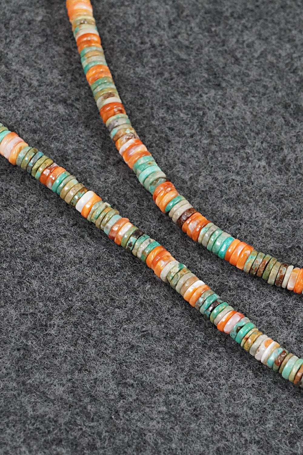 Turquoise, Spiny Oyster & Sterling Silver Necklace 17" - Doreen Jake