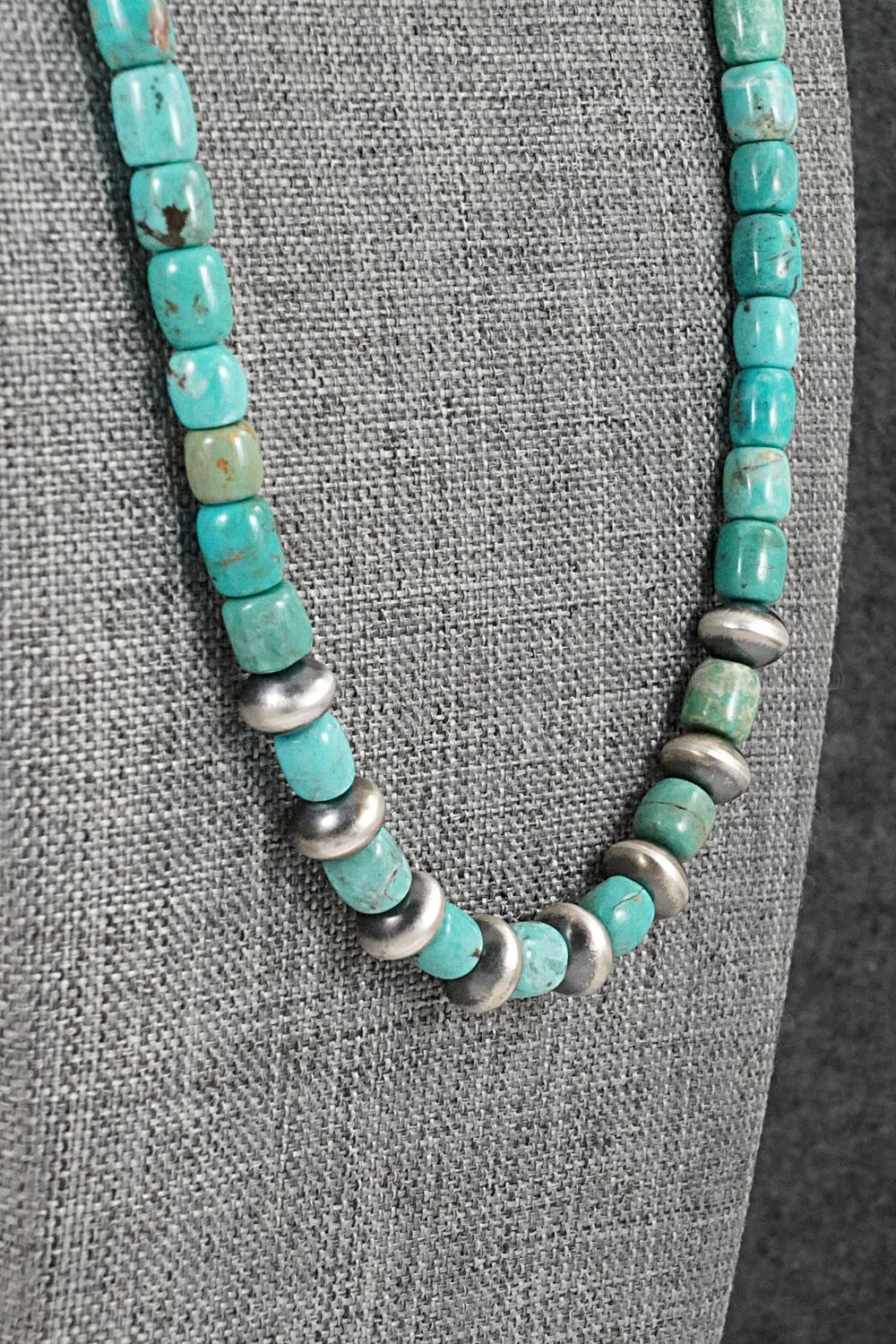 Turquoise & Sterling Silver Necklace 20" - Doreen Jake