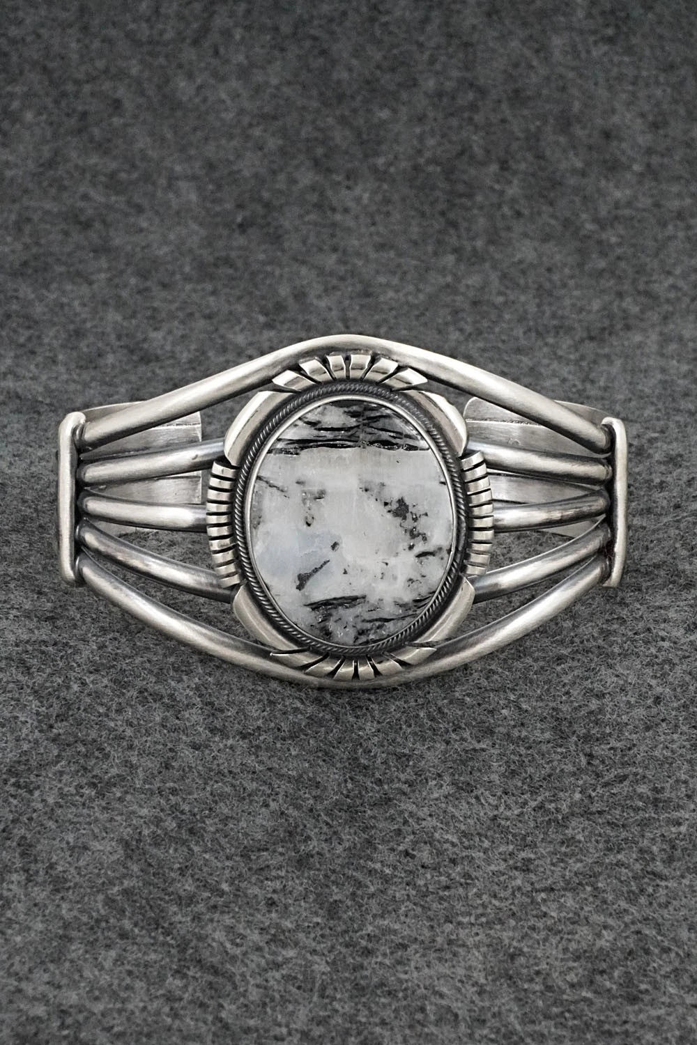 White Buffalo & Sterling Silver Bracelet - Mark Yazzie