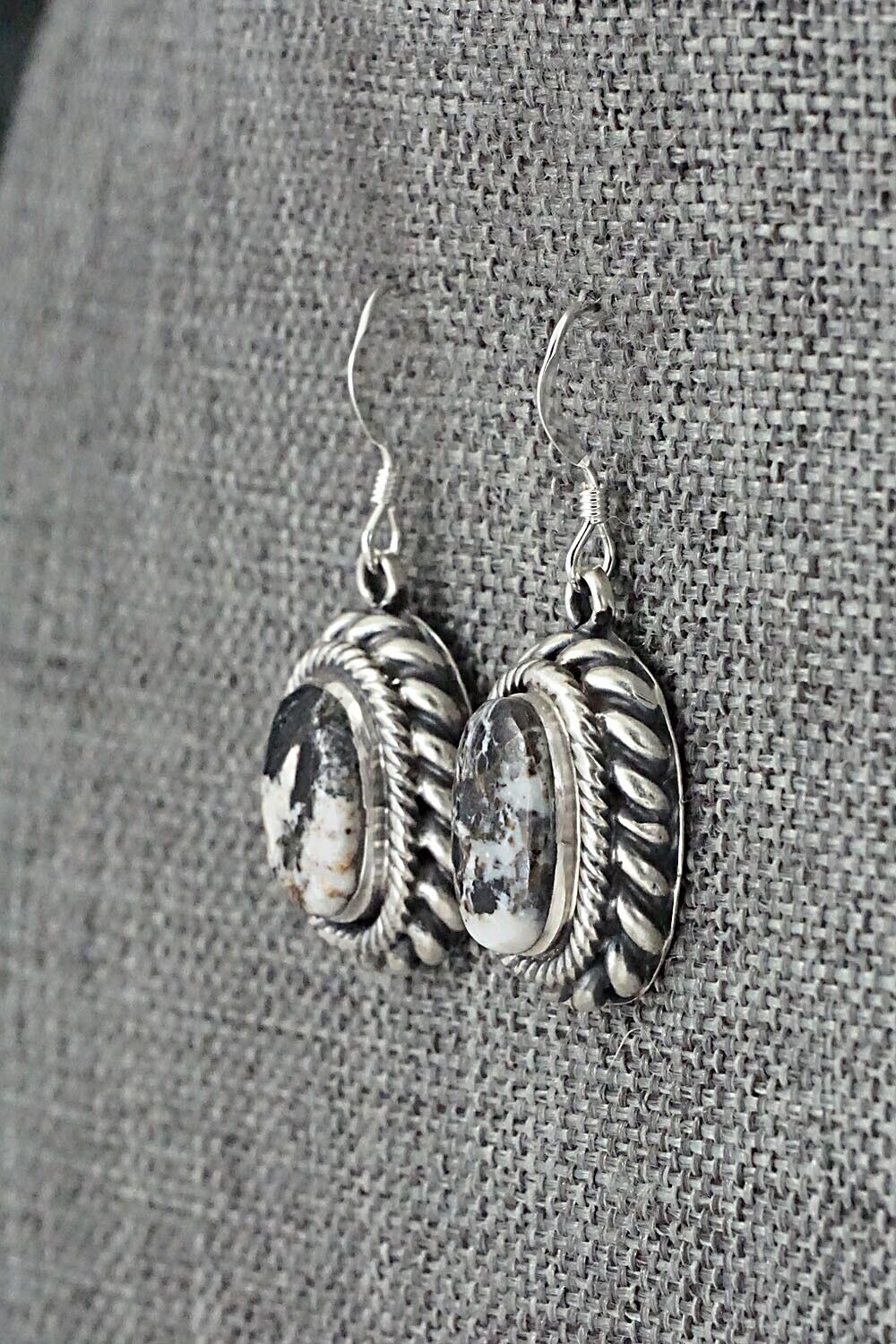 White Buffalo & Sterling Silver Earrings - Kenny Lonjose