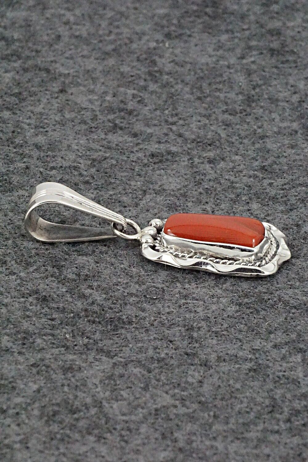 Coral & Sterling Silver Pendant - Samuel Yellowhair