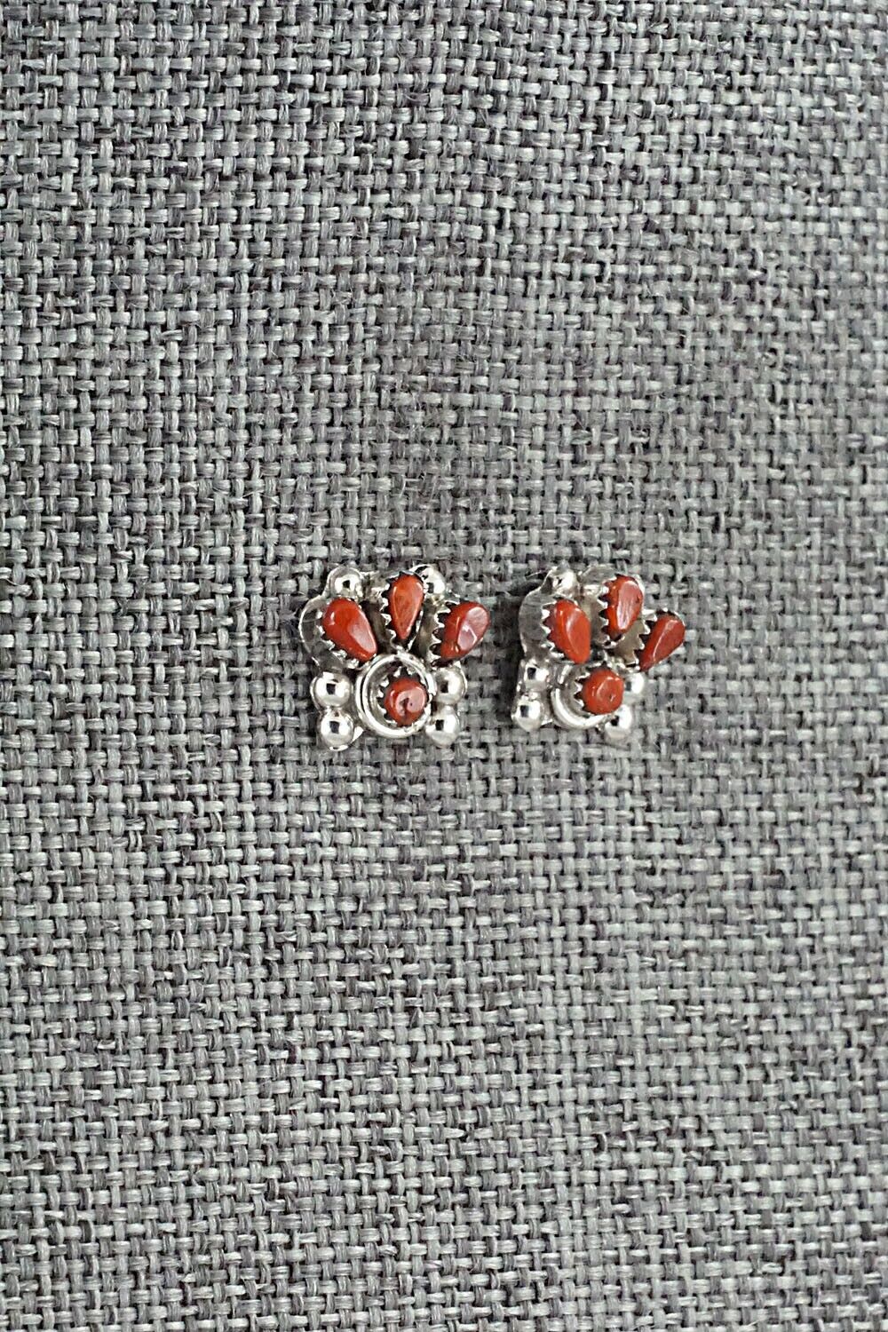 Coral & Sterling Silver Earrings - Alice Mutte