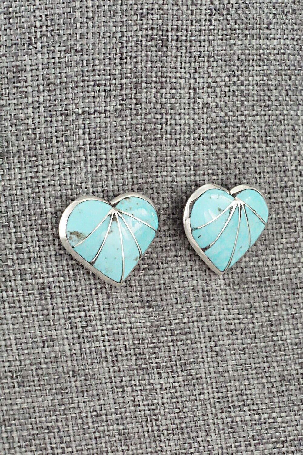 Turquoise and Sterling Silver Inlay Earrings - Evelyn Mahkee