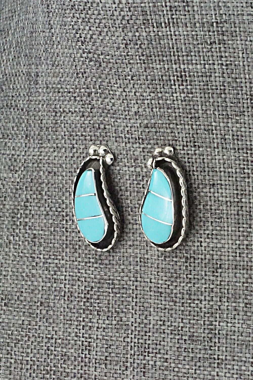 Turquoise & Sterling Silver Inlay Earrings - Susie Lowsayatee