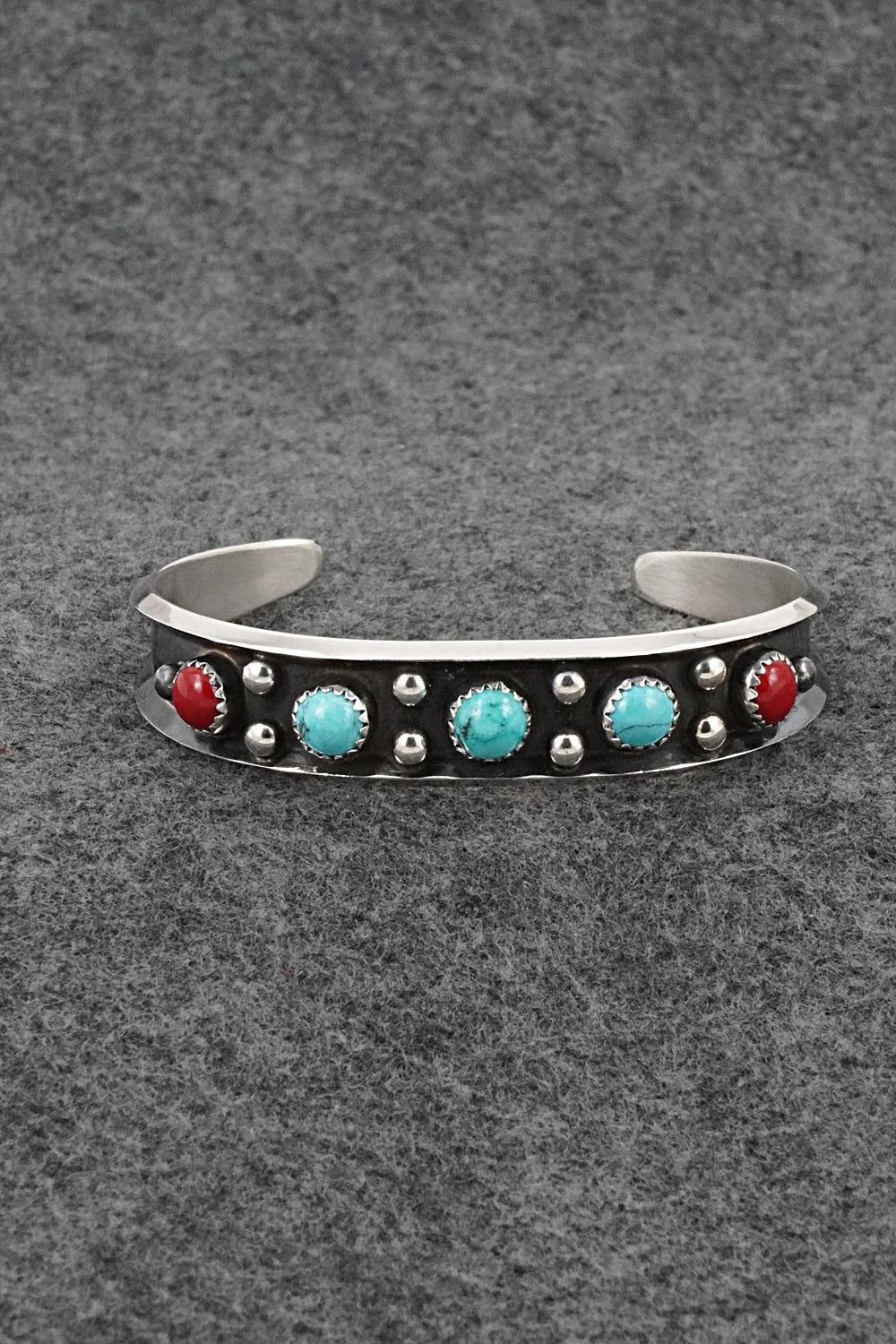 Turquoise, Coral & Sterling Silver Bracelet - Paul Largo