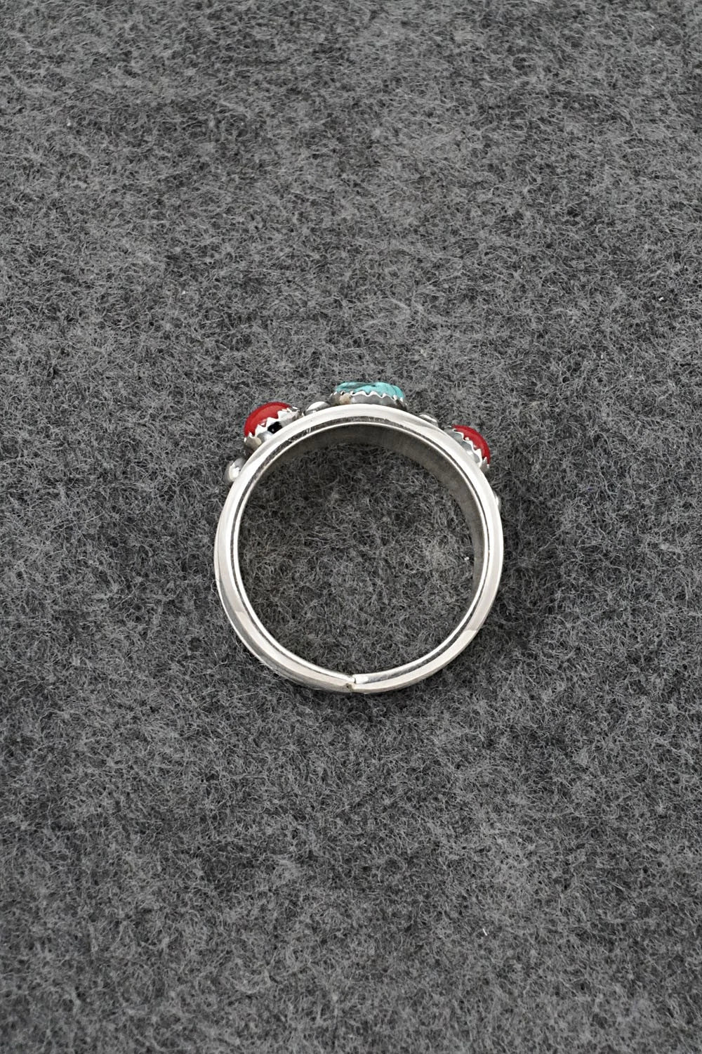 Turquoise, Coral & Sterling Silver Ring - Paul Largo - Size 11