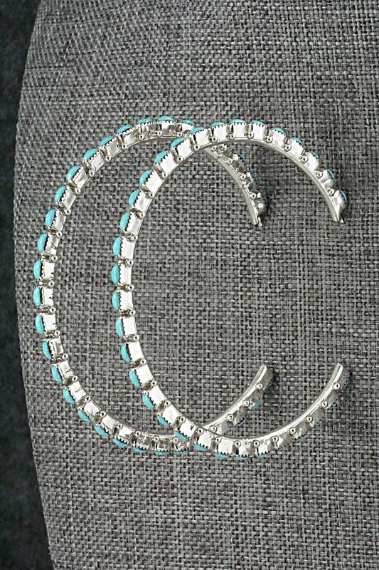 Turquoise & Sterling Silver Hoop Earrings - Thomacita