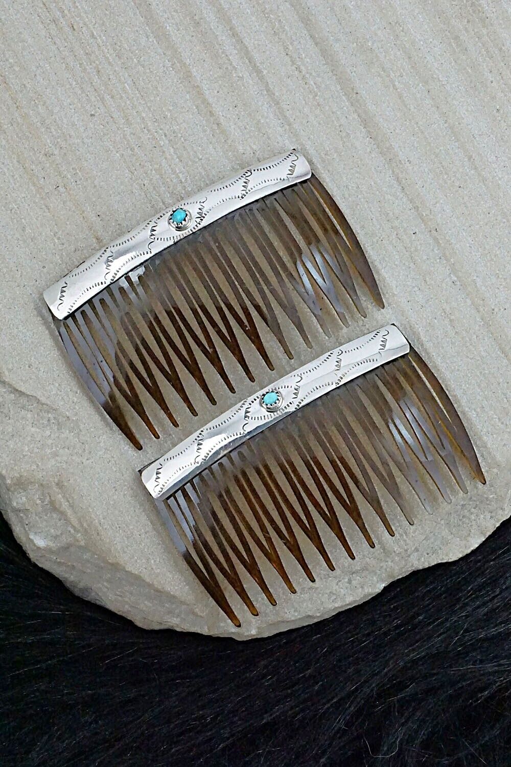 Turquoise & Sterling Silver Hair Combs - Randall Dalgai