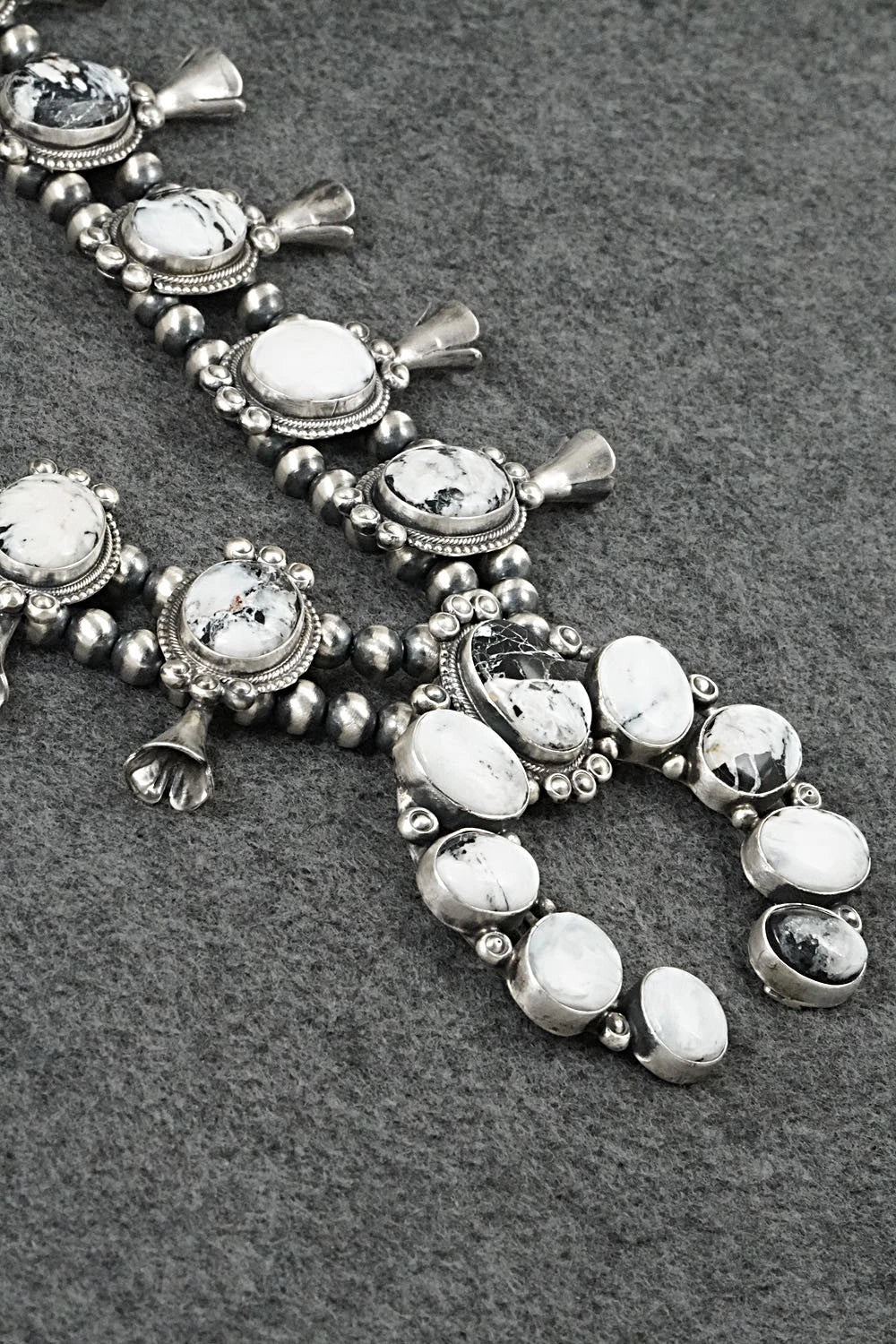 White Buffalo & Sterling Silver Squash Blossom Set - Darrin Livingston
