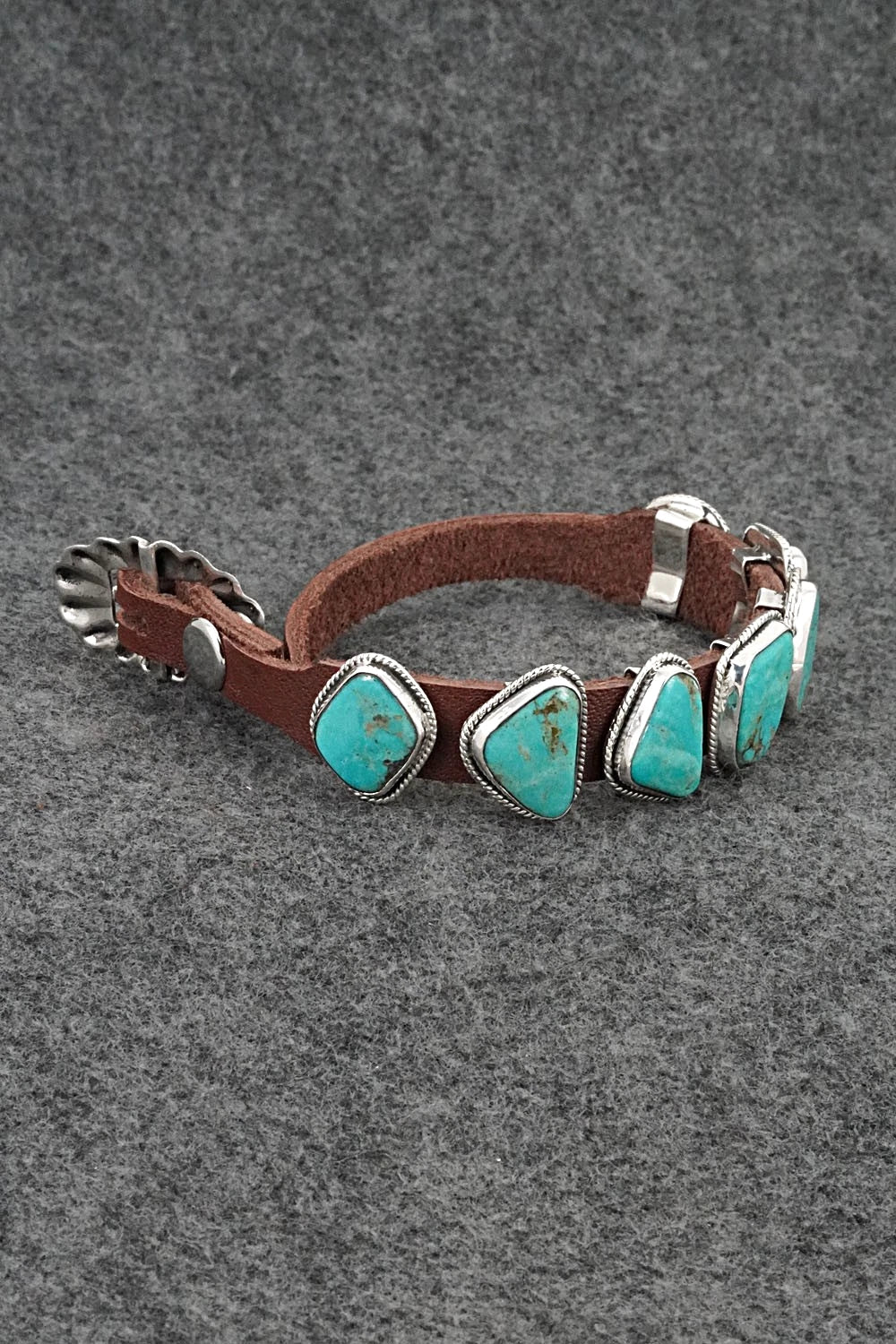 Turquoise, Sterling Silver & Leather Bracelet - Bonnie Willie
