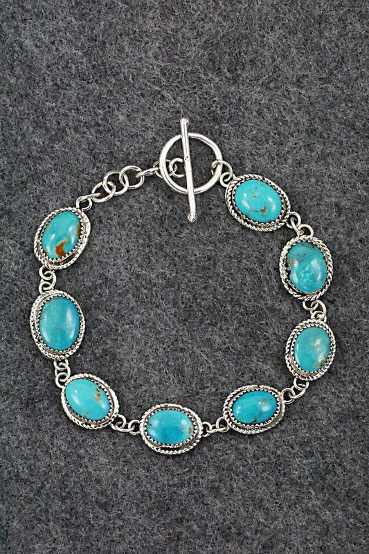 Turquoise & Sterling Silver Link Bracelet - Ernest Hawthorne