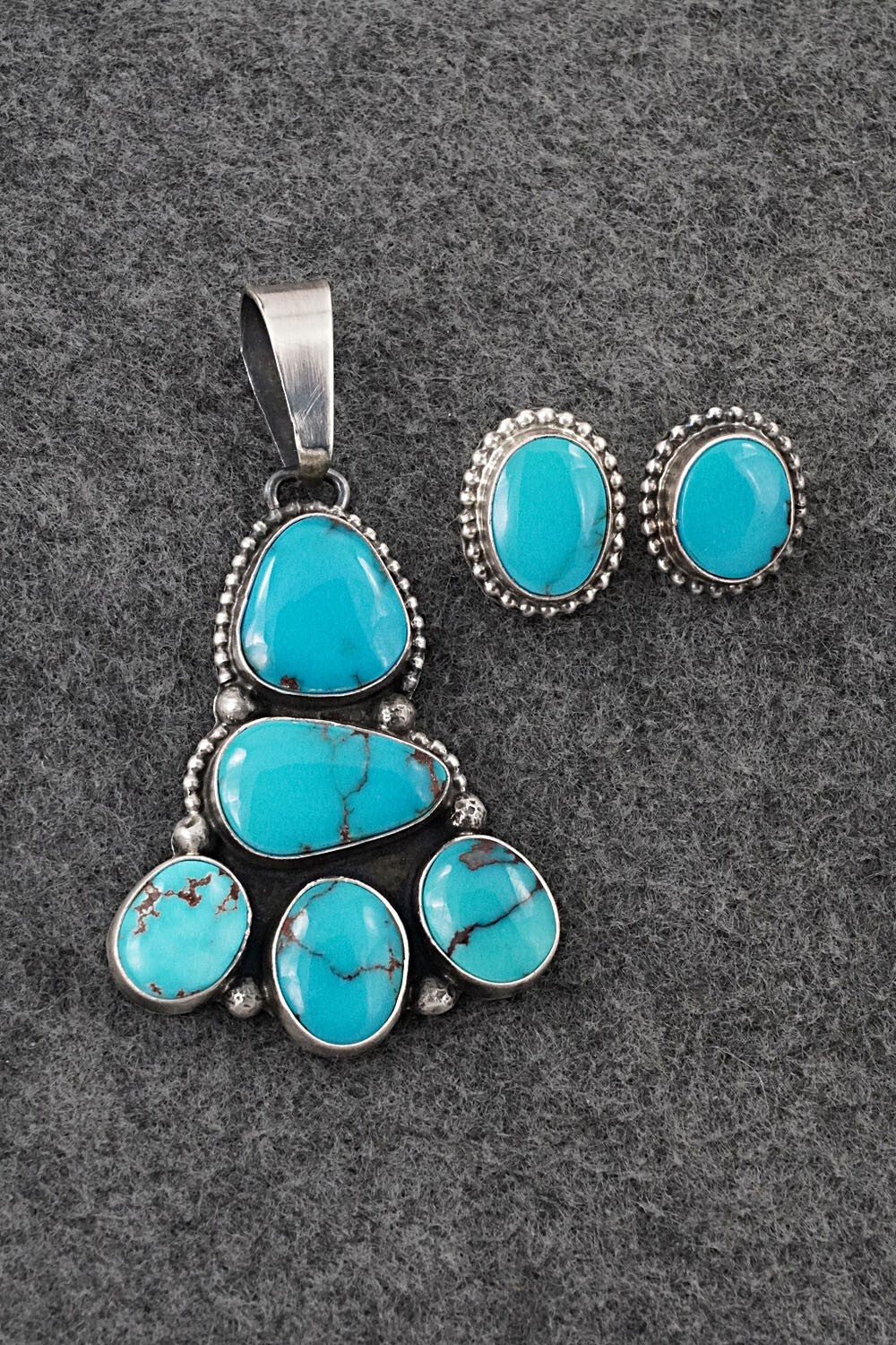 Turquoise & Sterling Silver Pendant and Earrings Set - Darrin Livingston