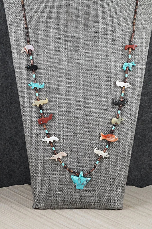 Multi-Stone Fetish Carving & Sterling Silver Necklace - Hector Goodluck