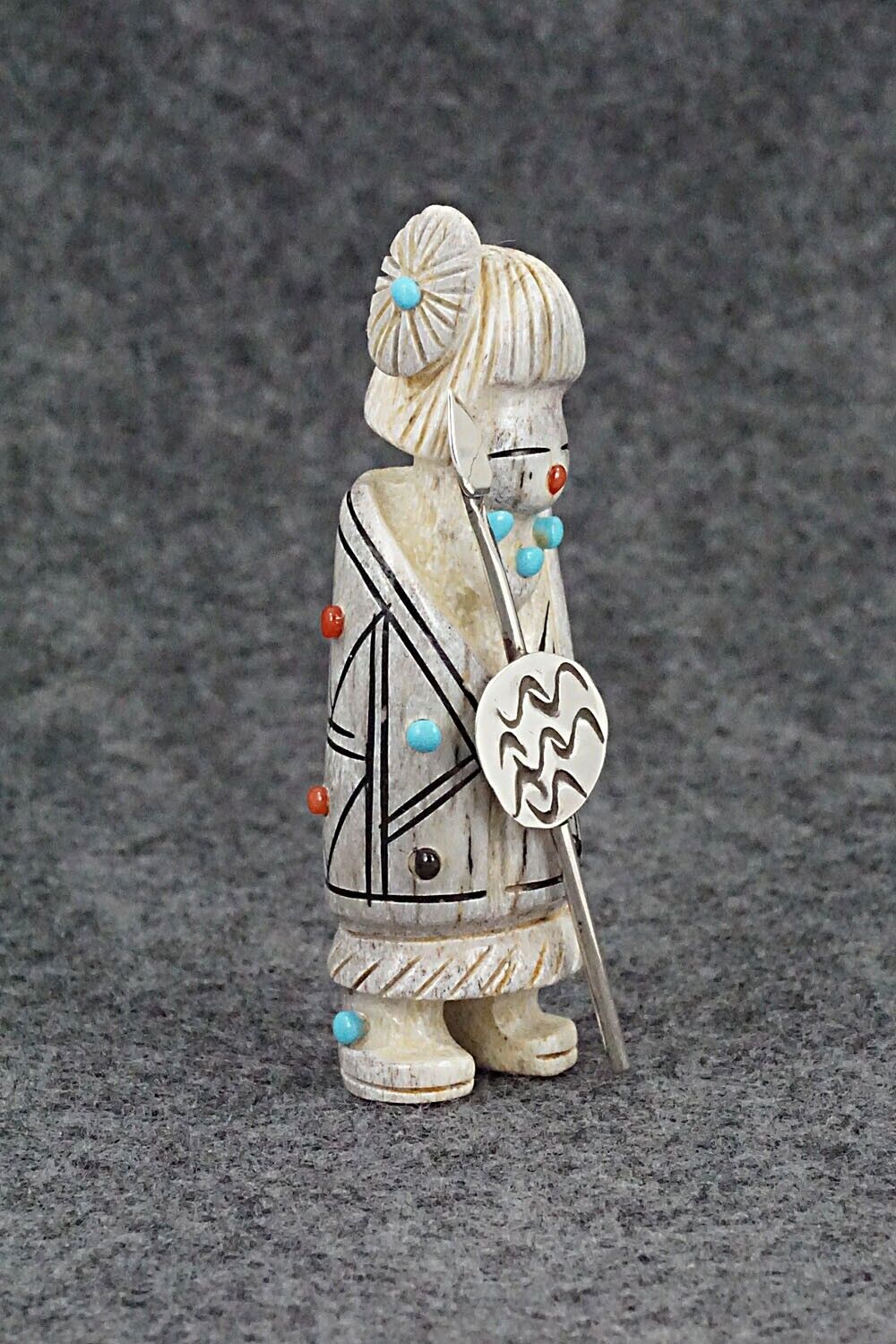 Hunter with Spear & Shield Zuni Fetish Carving - Claudia Peina