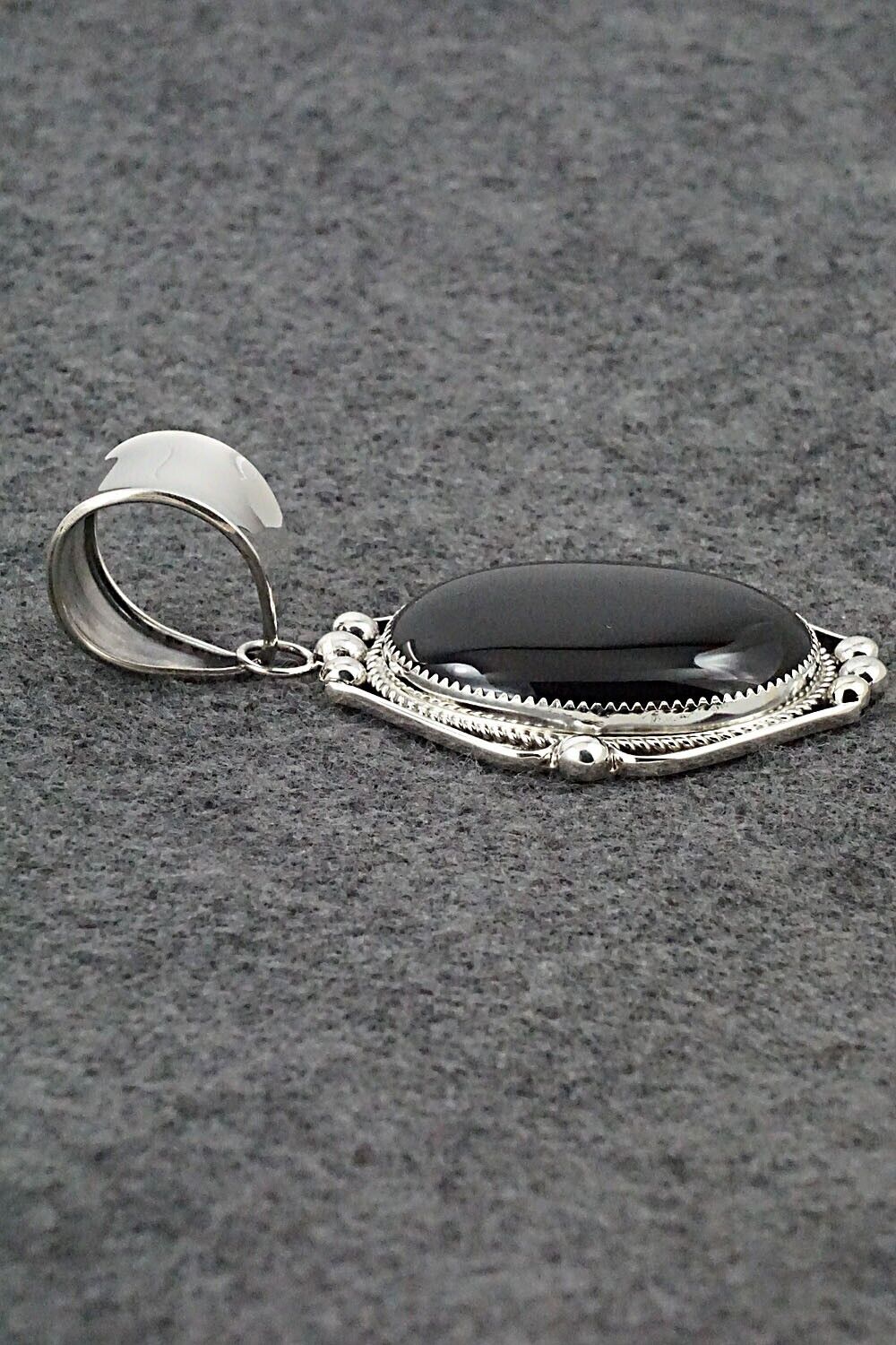 Onyx & Sterling Silver Pendant - Leslie Nez
