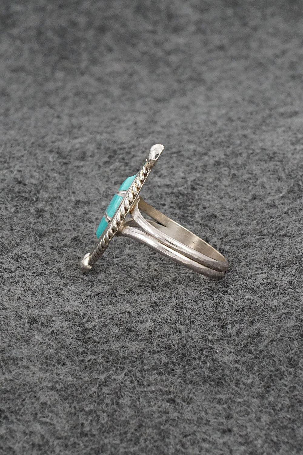 Turquoise & Sterling Silver Inlay Ring - Carlen Seoutewa - Size 7.5