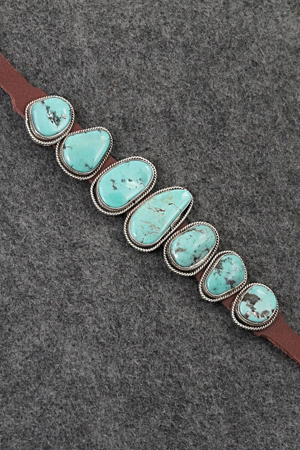 Turquoise, Sterling Silver & Leather Bracelet - Marlene Ramone