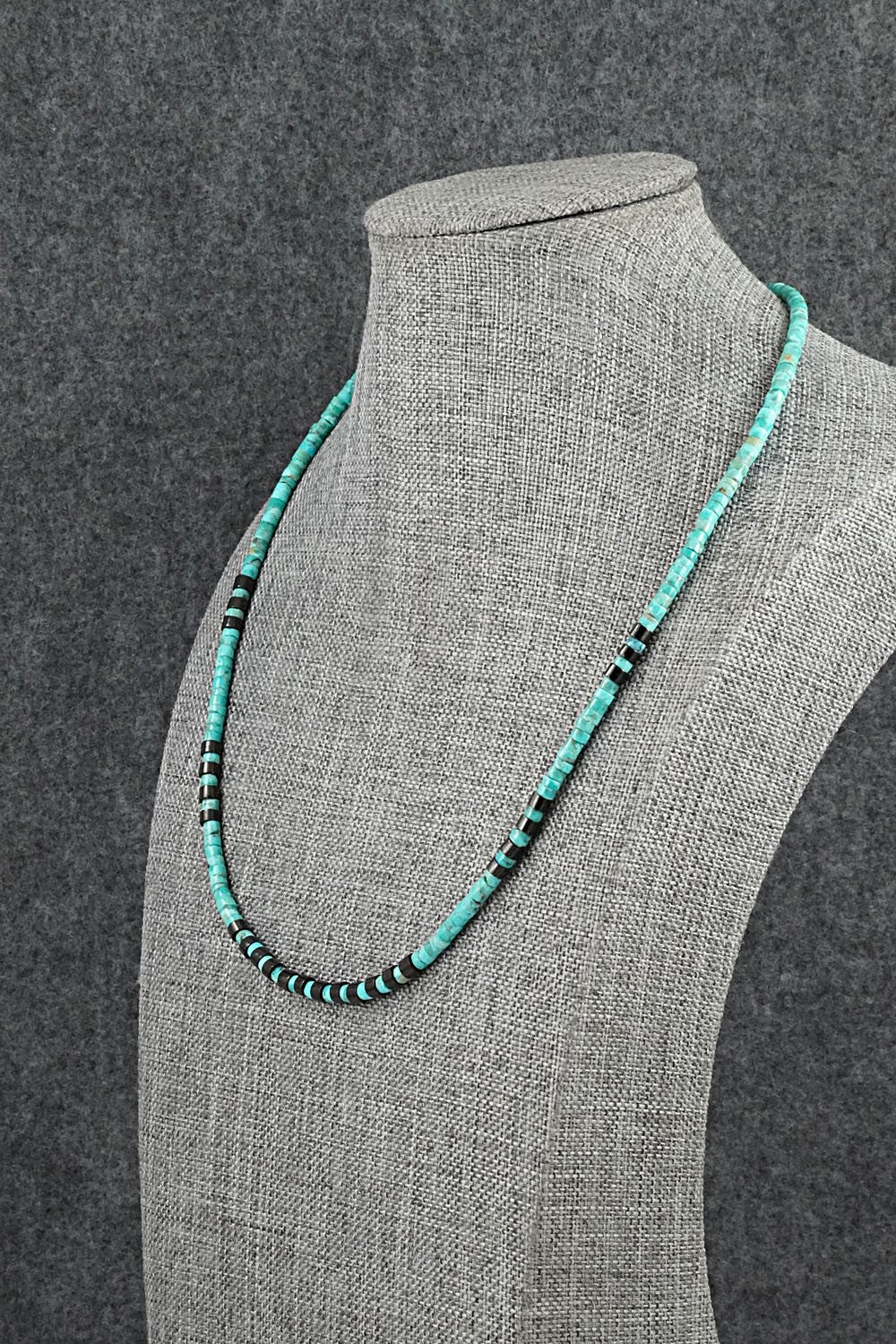 Turquoise, Onyx & Sterling Silver Necklace 19" - Helen Tsosie