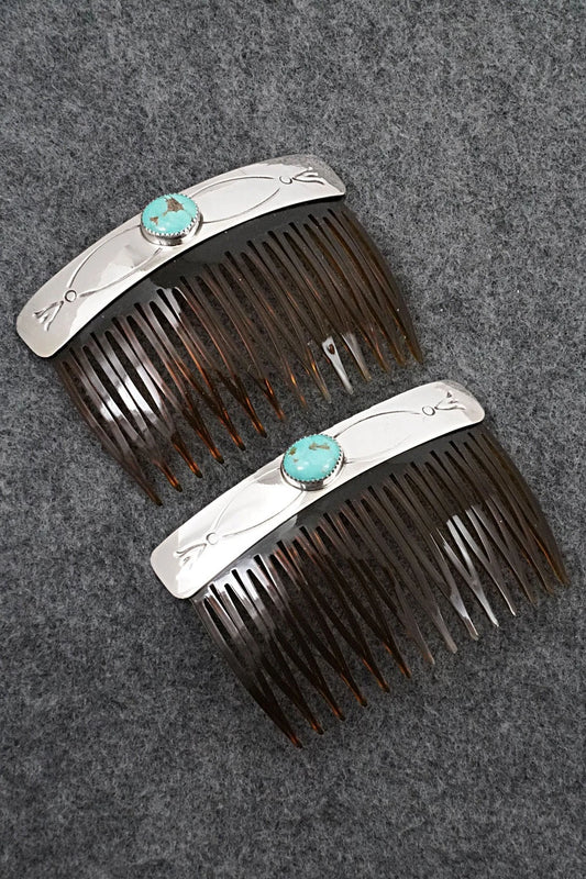 Turquoise & Sterling Silver Hair Combs - Jolene Begay