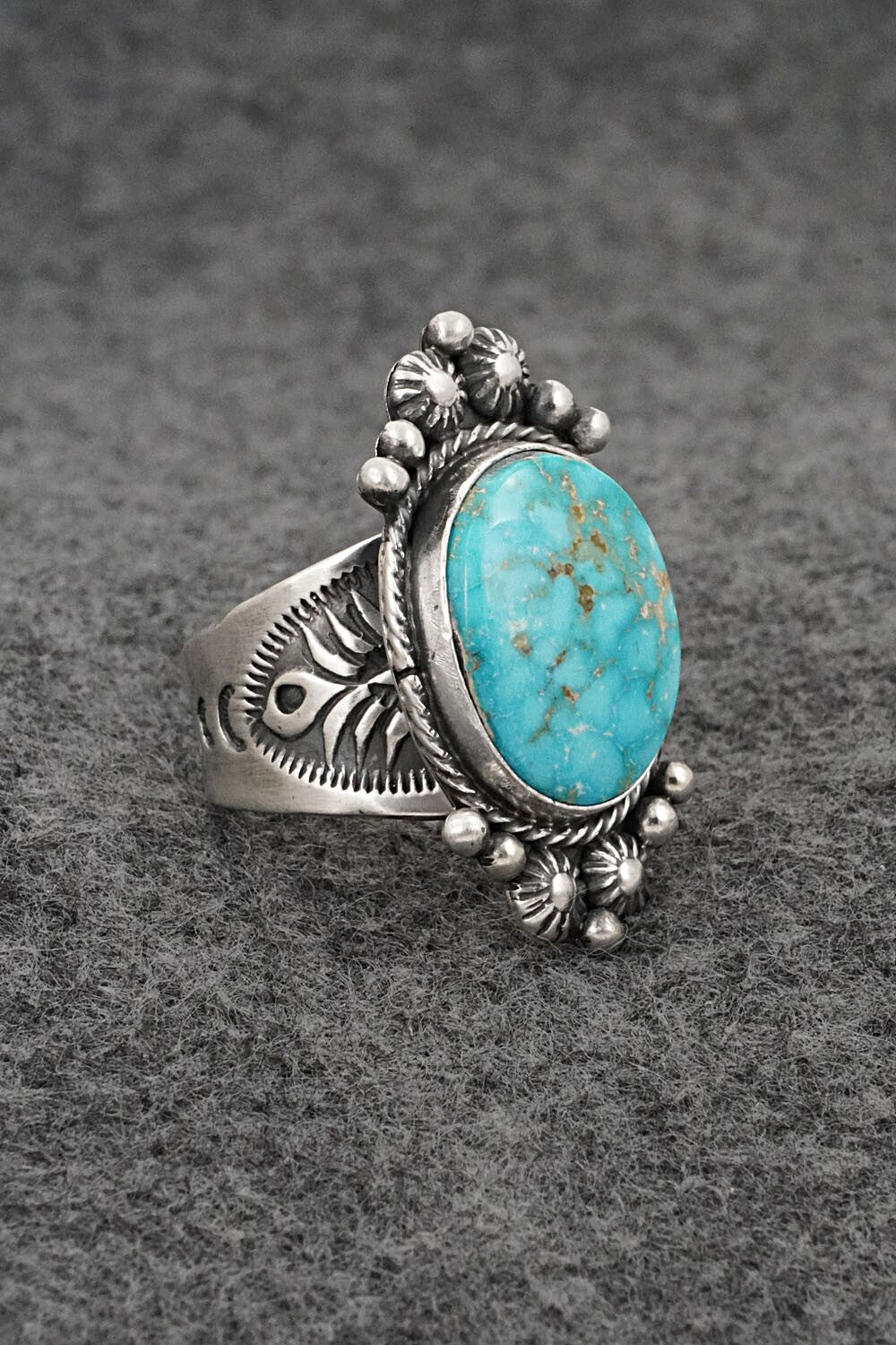 Turquoise & Sterling Silver Ring - Samuel Yellowhair - Size 8.5