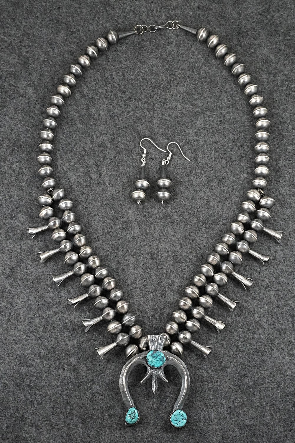 Turquoise & Sterling Silver Squash Blossom Set - Gilbert Martin