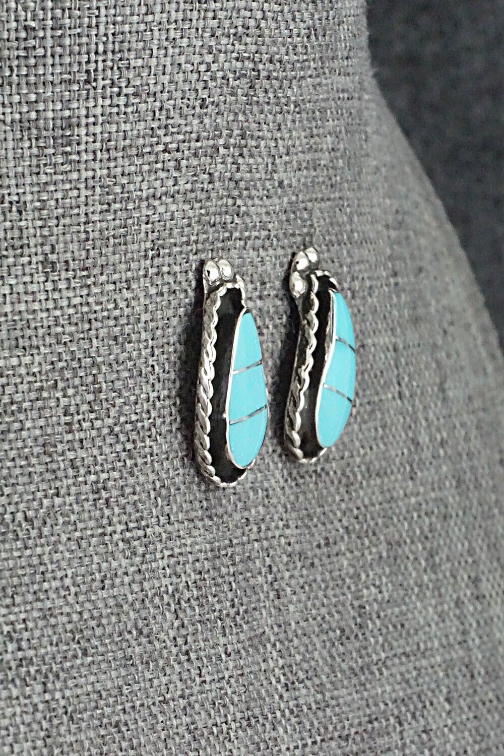 Turquoise & Sterling Silver Inlay Earrings - Susie Lowsayatee