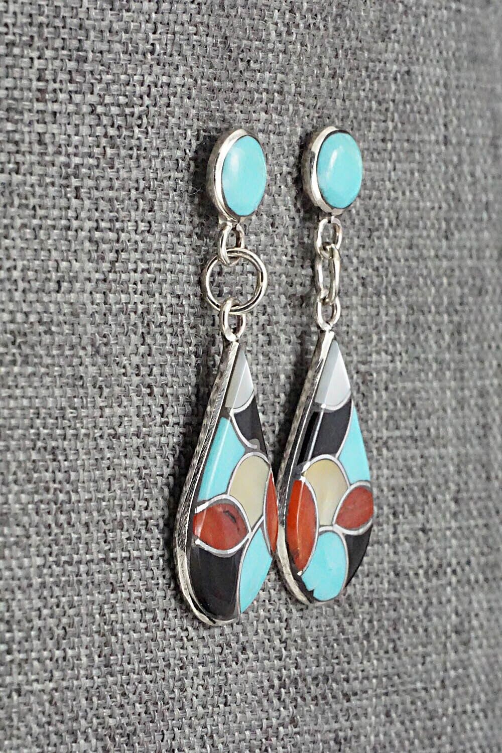 Multi-Stone & Sterling Silver Inlay Earrings - Delorna Lahi