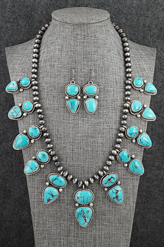 Turquoise & Sterling Silver Necklace and Earrings Set - Bobby Johnson