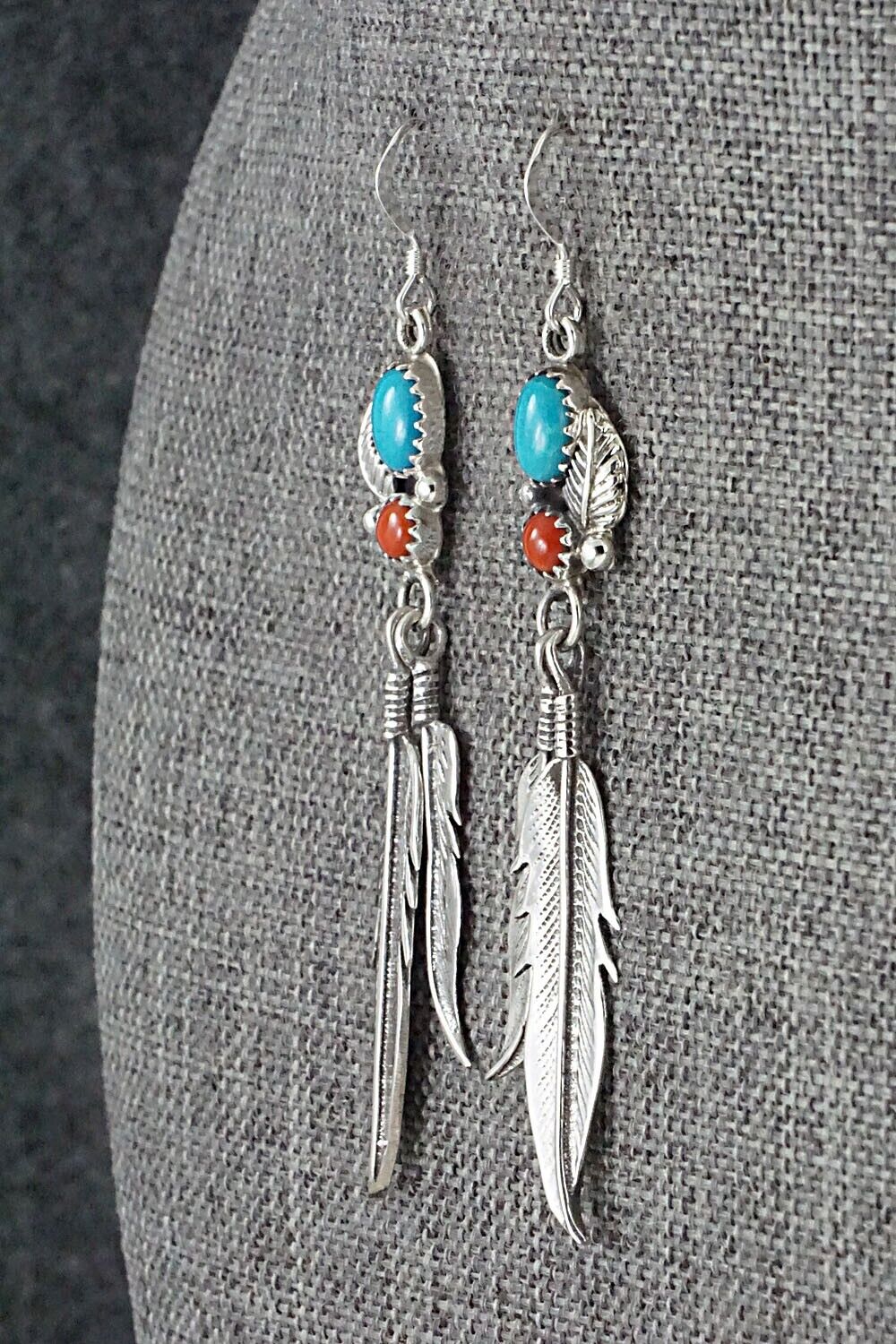 Turquoise, Coral & Sterling Silver Earrings - Annie Spencer