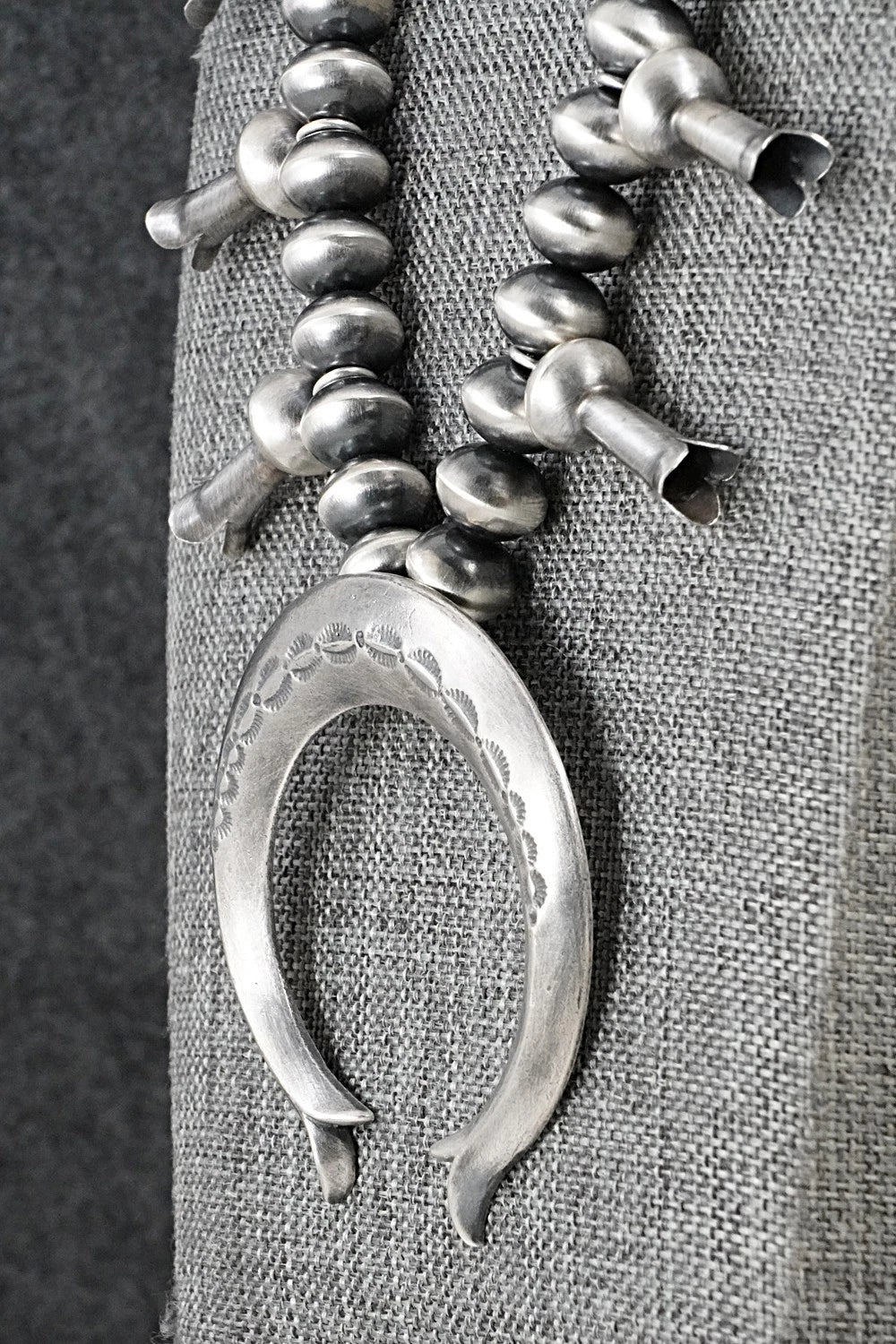 Sterling Silver Navajo Pearl Squash Blossom Necklace - Presley Haley