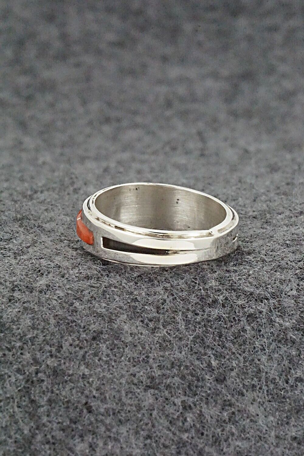 Coral & Sterling Silver Inlay Ring - Wilbert Muskett Jr. - Size 7