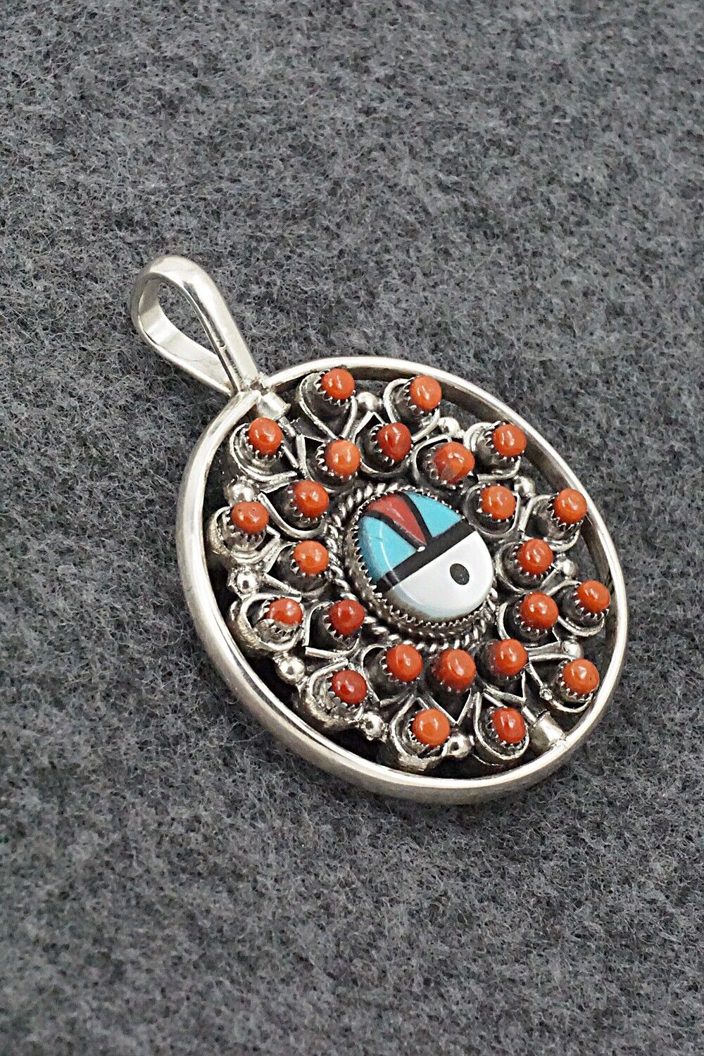 Coral, Turquoise & Sterling Silver Reversible Pendant - Wayne Johnson Sr.