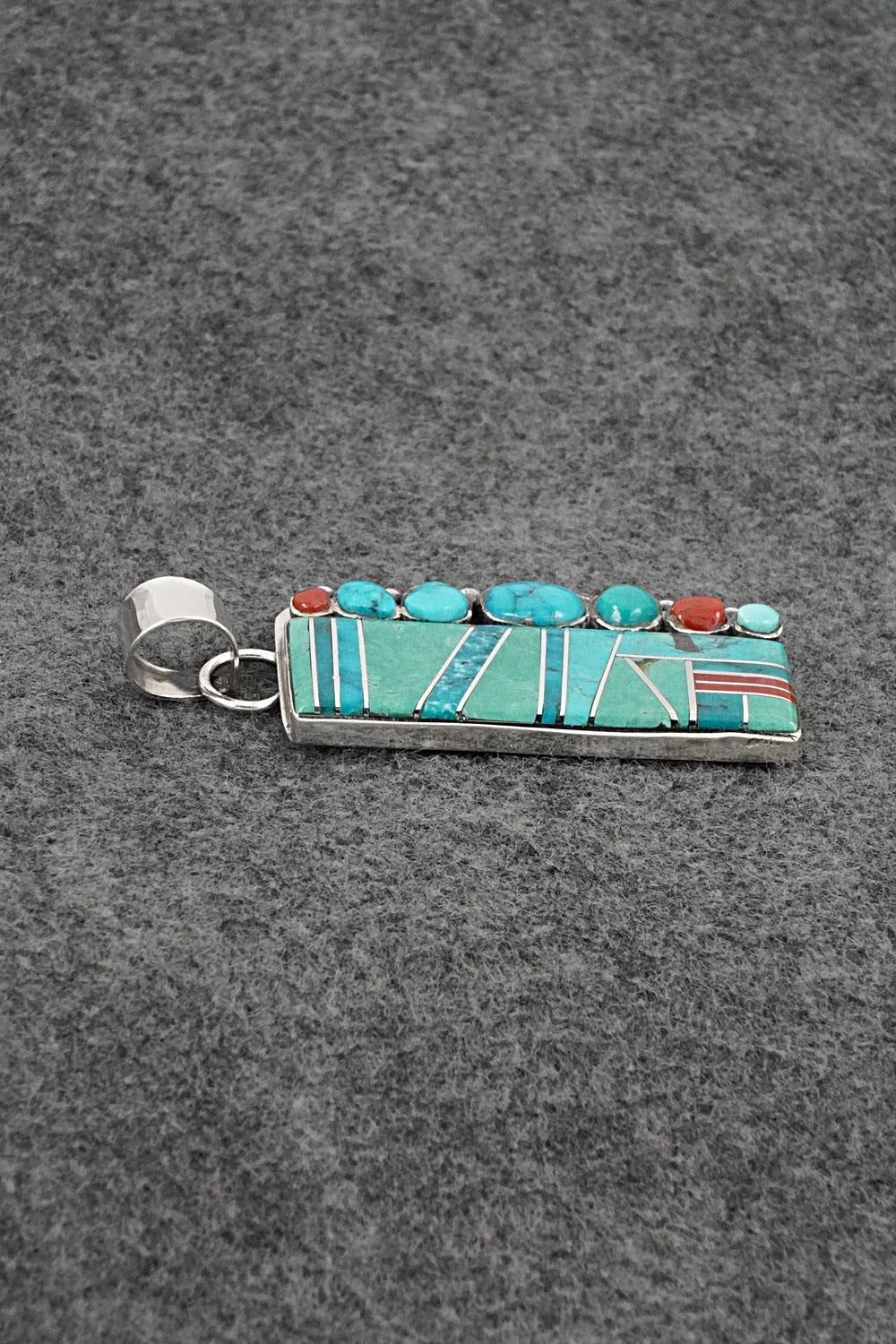Turquoise, Coral & Sterling Silver Pendant - Darlene Noble