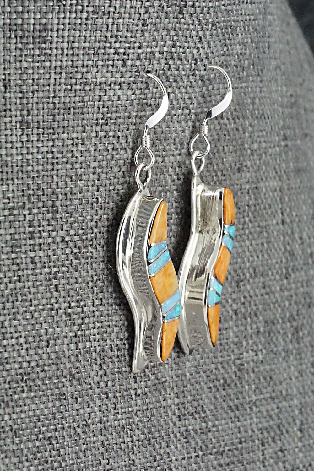 Spiny Oyster, Opalite & Sterling Silver Inlay Earrings - James Manygoats