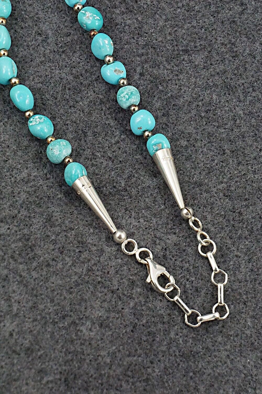 Turquoise & Sterling Silver Necklace 28" - Doreen Jake