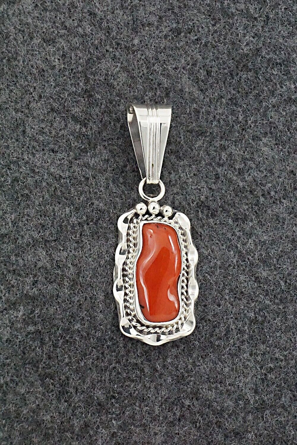 Coral & Sterling Silver Pendant - Samuel Yellowhair