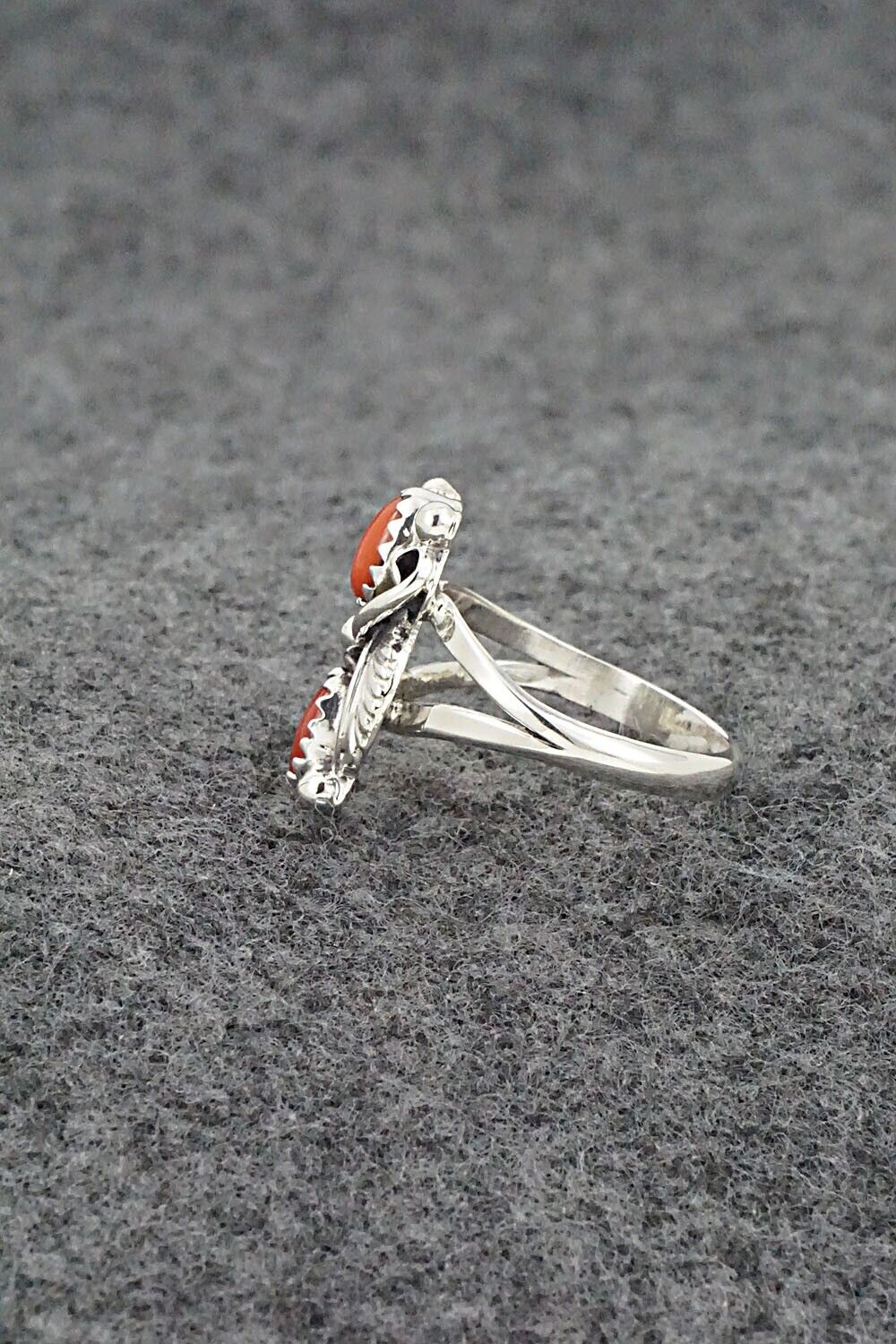 Coral & Sterling Silver Ring - Judy Largo - Size 6.25