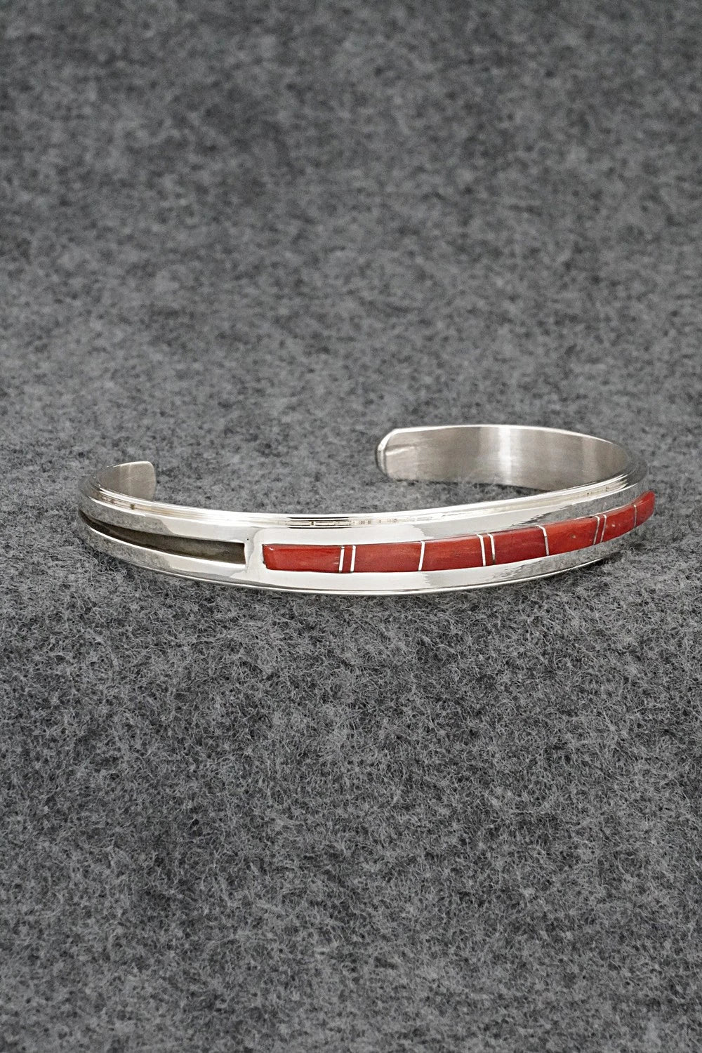 Coral Inlay & Sterling Silver Bracelet - Wilbert Muskett