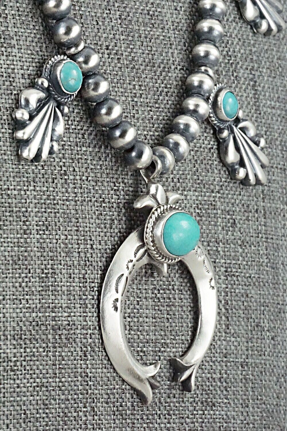 Turquoise & Sterling Silver Squash Blossom Necklace - Bobby Platero