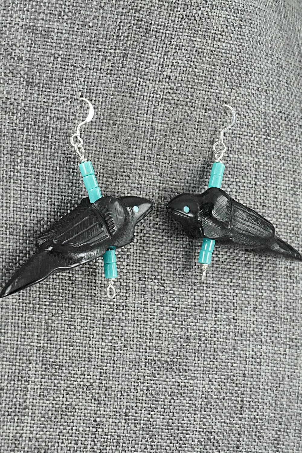 Turquoise, Jet Zuni Fetish & Sterling Silver Necklace Set - Herbert Halate