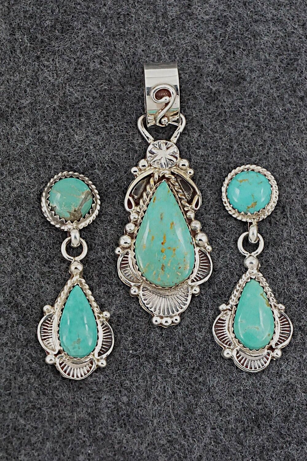 Turquoise & Sterling Silver Pendant & Earrings Set - Anthony Brown