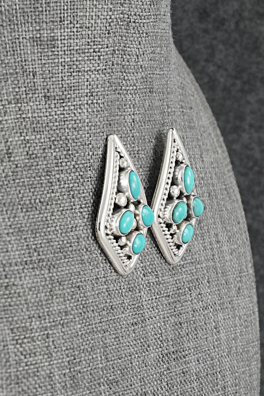 Turquoise & Sterling Silver Earrings - Chester Charley